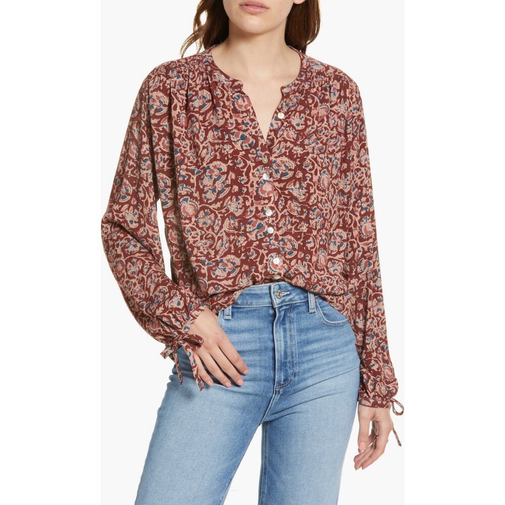 Faherty Everleigh Top in Merlot Bordeaux Floral Size XS